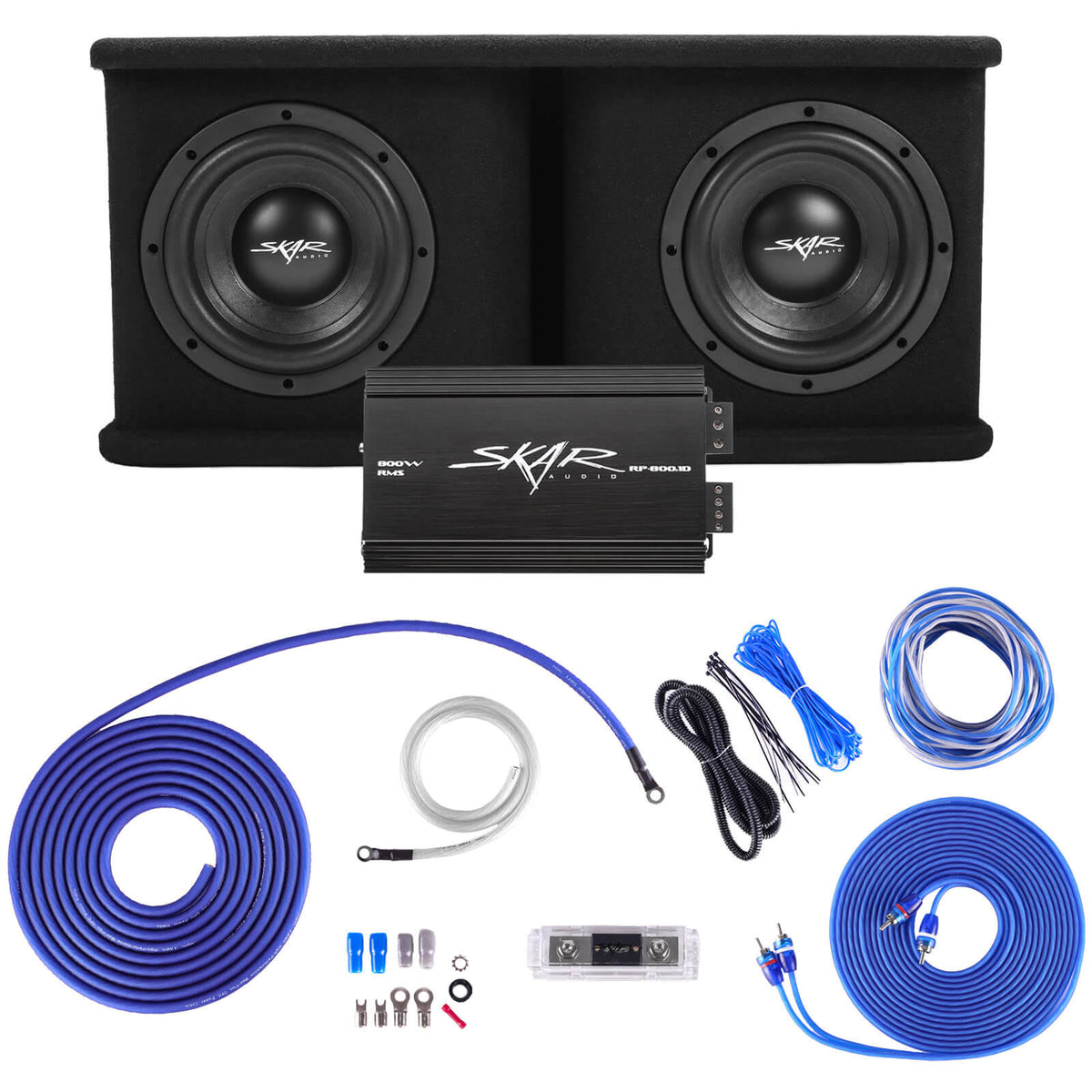 Dual 8" 1 400 Watt Subwoofer Bass Package with Amplifier and Wiring Kit A64616