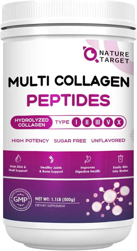 Multi Collagen Peptides Powder Type I II III V X Hydrolyzed with Vitamin C Hyaluronic Acid 50 Servings C3713