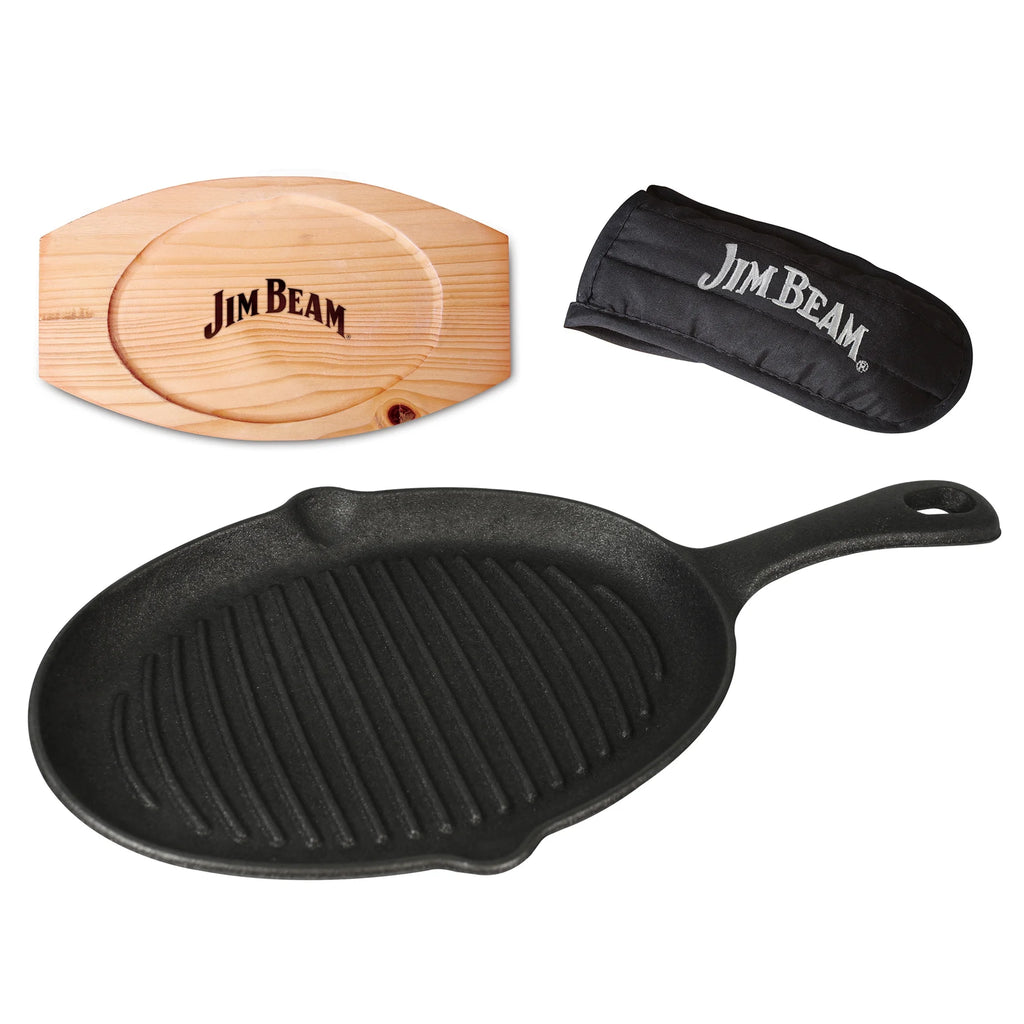 Cast Iron Skillet with Wooden Plate and Handle Cover B196