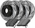 8pcs Ceramic Brake Pad Sets 4pcs Drilled and Slotted Rotors Kit Black T7845