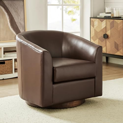 Brown Genuine Leather Swivel Barrel Chair Set of 2 G60636