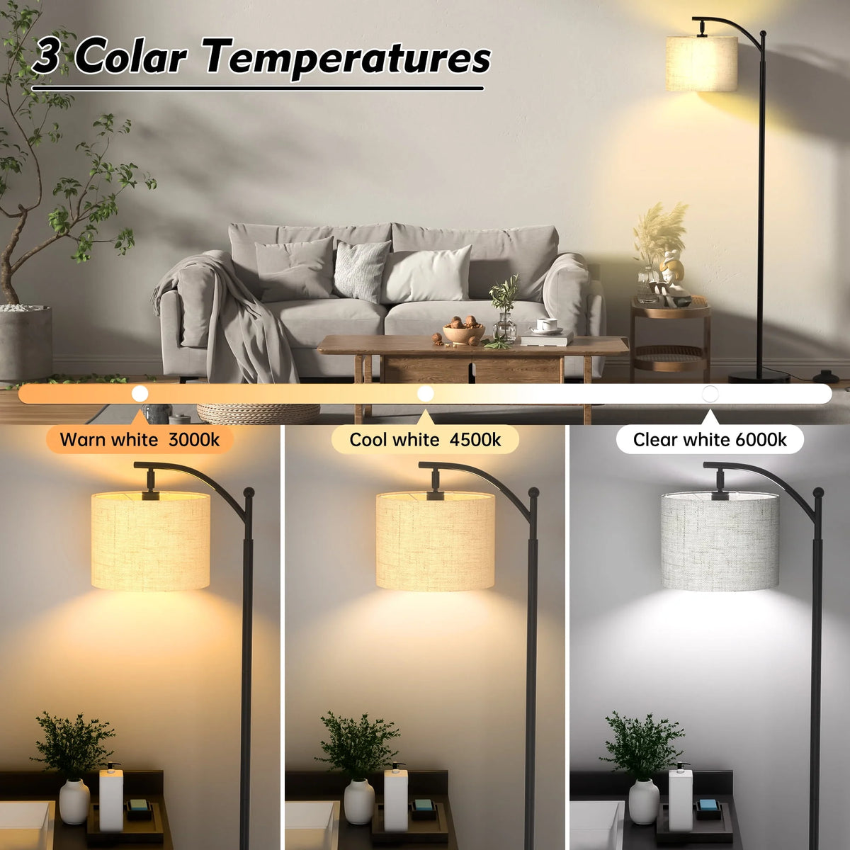 Tall Modern Floor Lamp with Linen Shade L50419