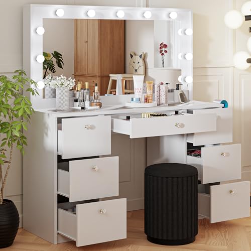 Black 7 Drawer Makeup Vanity Desk with Lights K158823