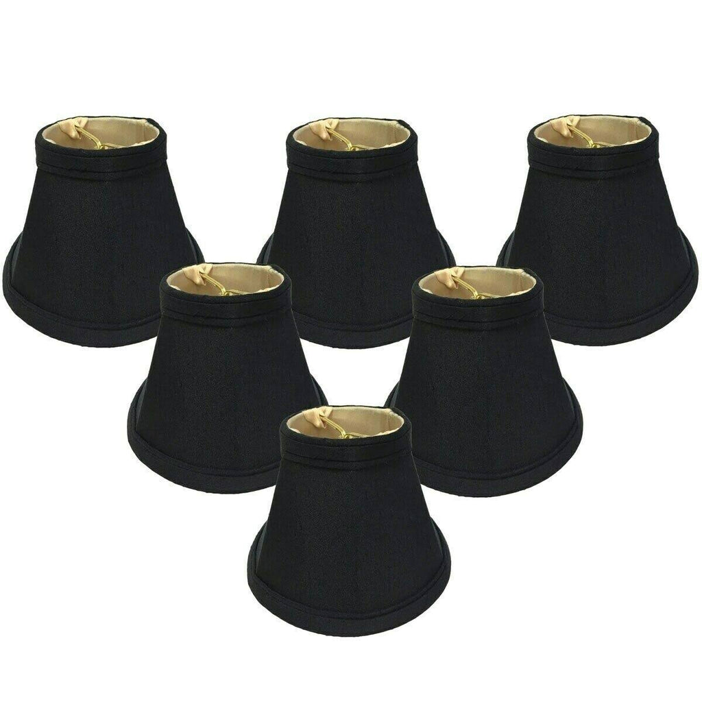6 Silk Bell Candelabra Shade Set of 6 Black Gold Q1889