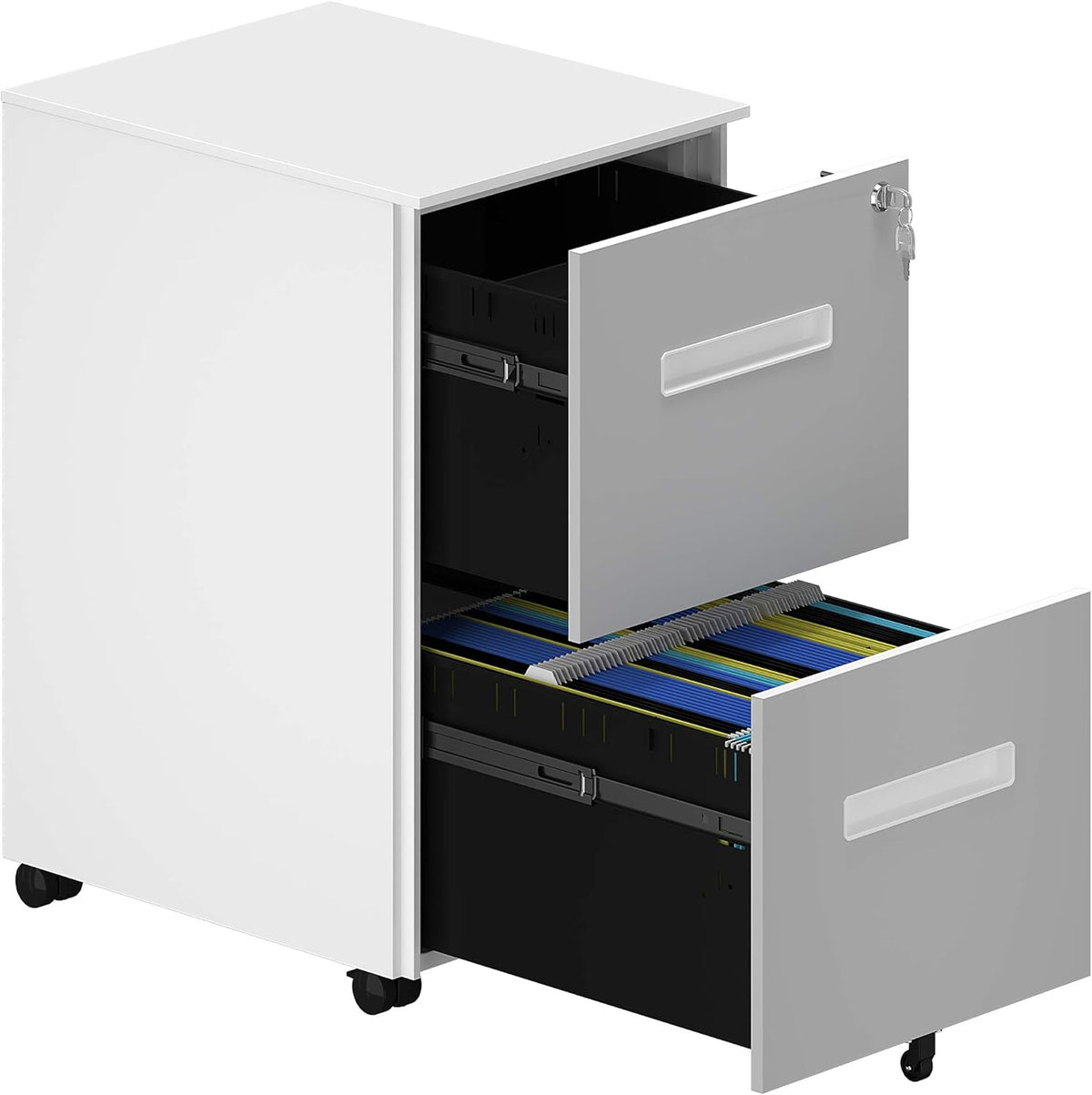 White 2-Drawer Mobile File Cabinet with Lock J620