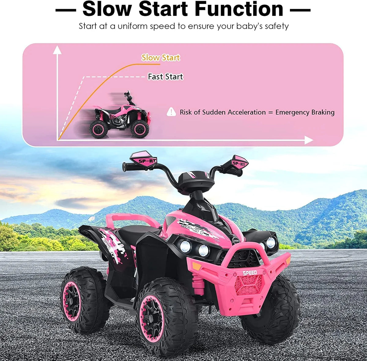 12V 4 Wheeler Quad Toy Ride On ATV with LED Lights (Coral) P8722