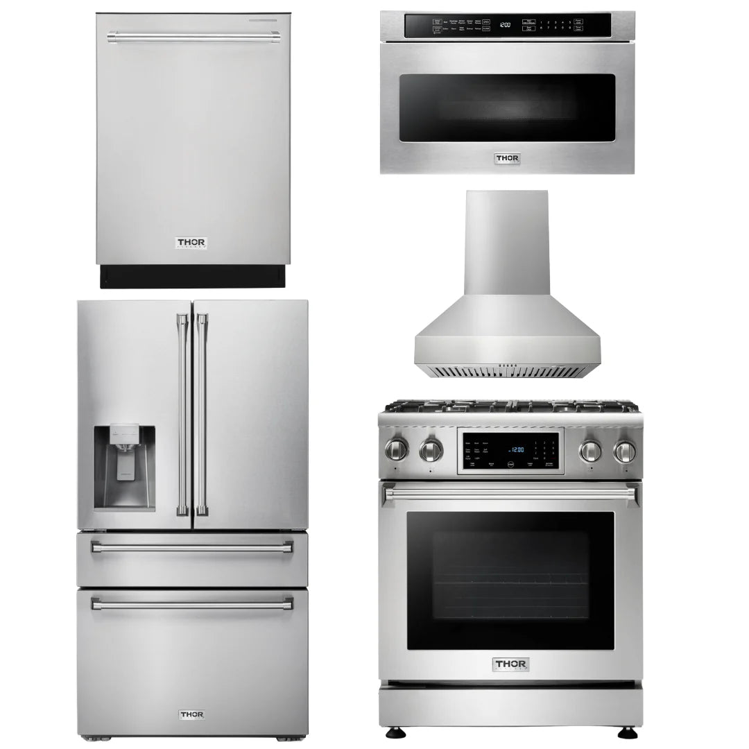 30 Gas Range, Range Hood, Microwave, Refrigerator with Water and Ice Dispenser, Dishwasher Q9175