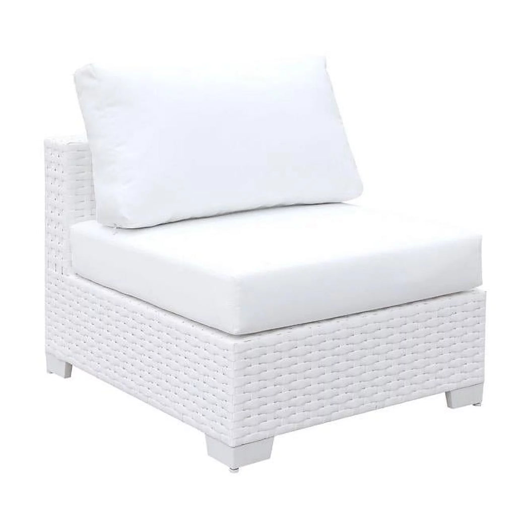 Aluminum Framed Wicker Armless Chair with Fabric Upholstered Padded Seat F922355