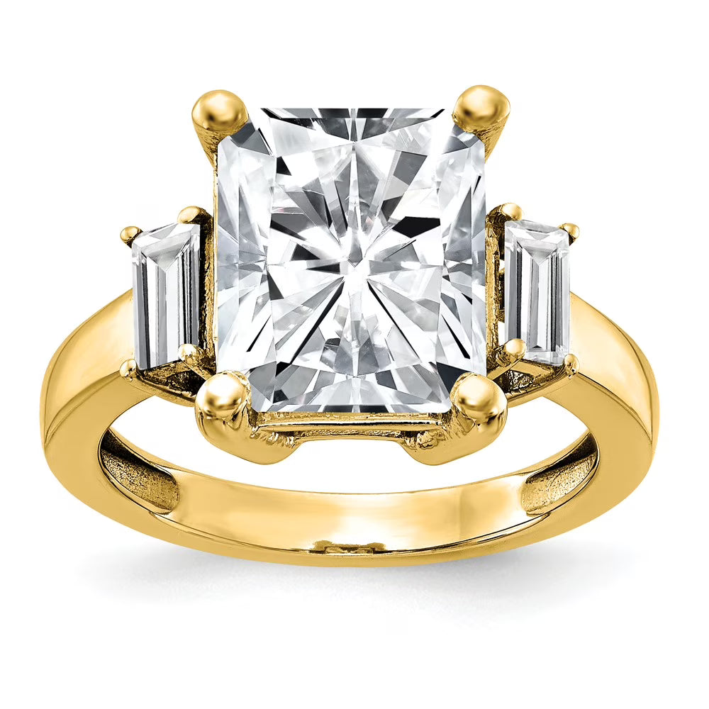 14K Yellow Gold Moissanite Octagon Emerald Ring G77108