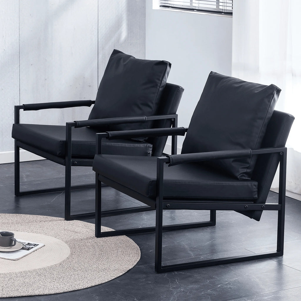 Black PU Leather Accent Armchair with Metal Frame G11580