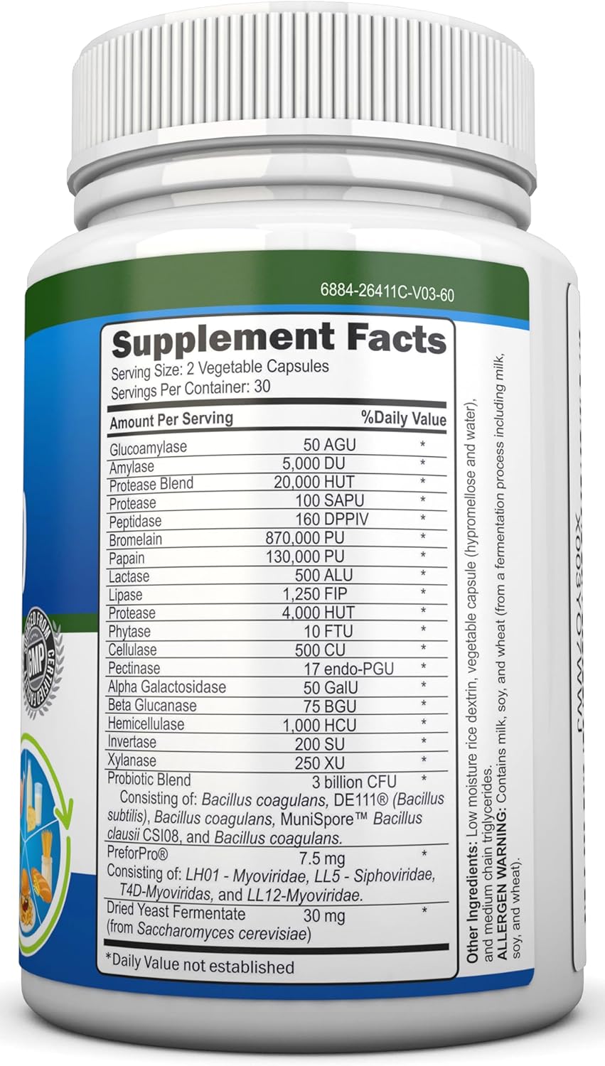 Probiotics, Prebiotics & Postbiotics with 18 Digestive Enzymes - 4-in-1 Complete Gut & Digestive Support Supplement - Non GMO - Vegan V1910