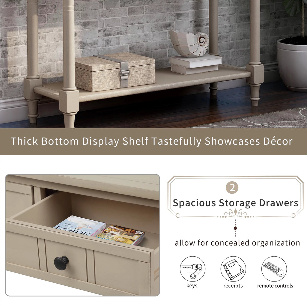 Antique Gray Console Table with Two Storage Drawers and Bottom Shelf Z52047