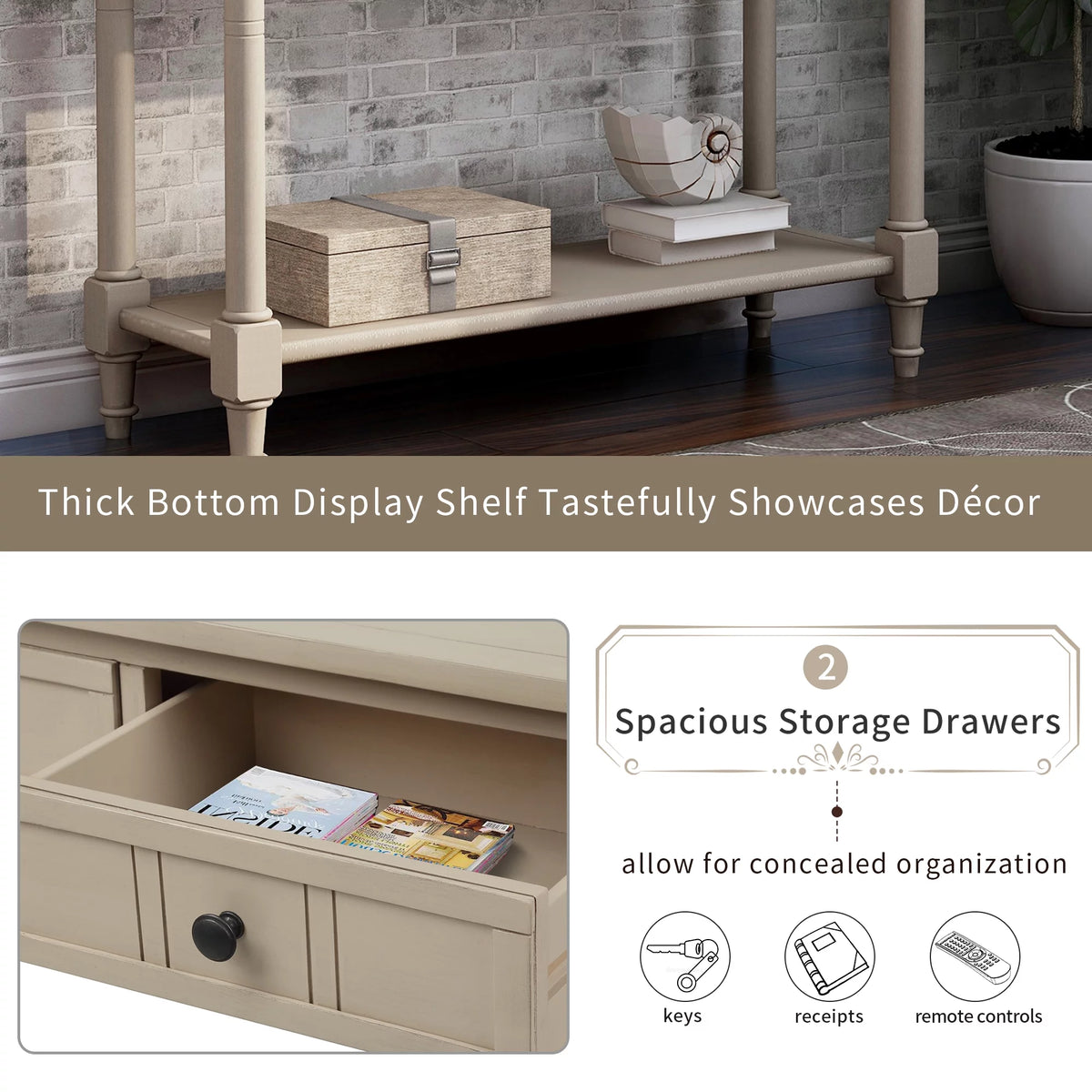 Antique Gray Console Table with Two Storage Drawers and Bottom Shelf Z52047