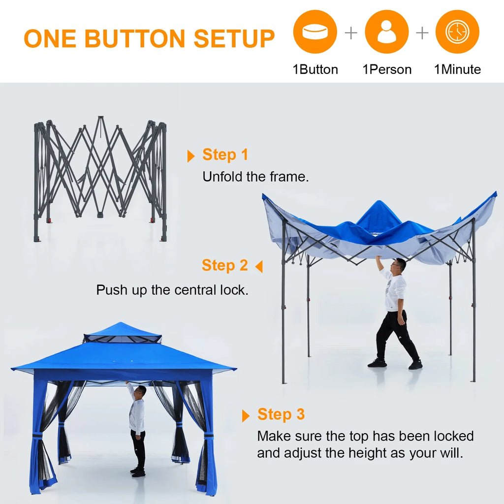 13'x13' Brown Pop up Gazebo Canopy Shelter with Mosquito Netting K429095