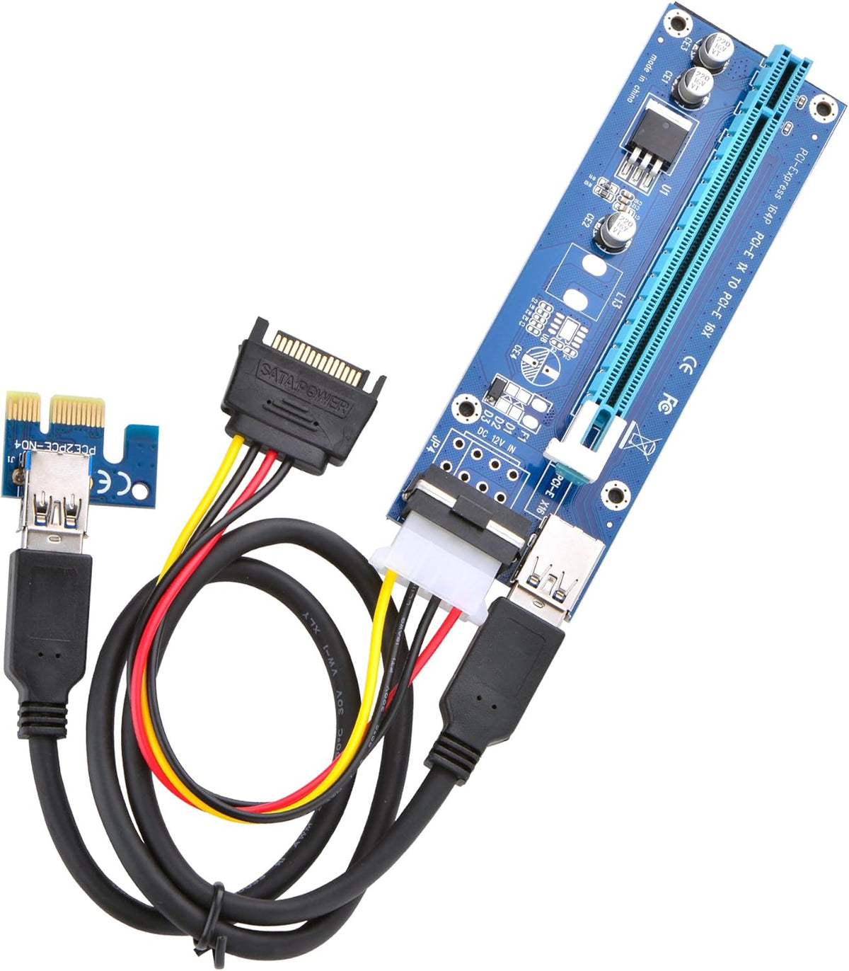 PCI Express 16x to 1x Powered Riser Adapter Card with USB 3.0 Extension Cable and SATA Power Cable 2 Pack K70547