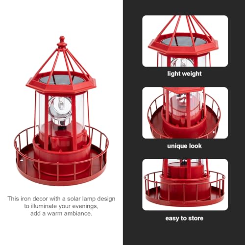 Red Solar Powered Rotating Lighthouse Lamp Y679