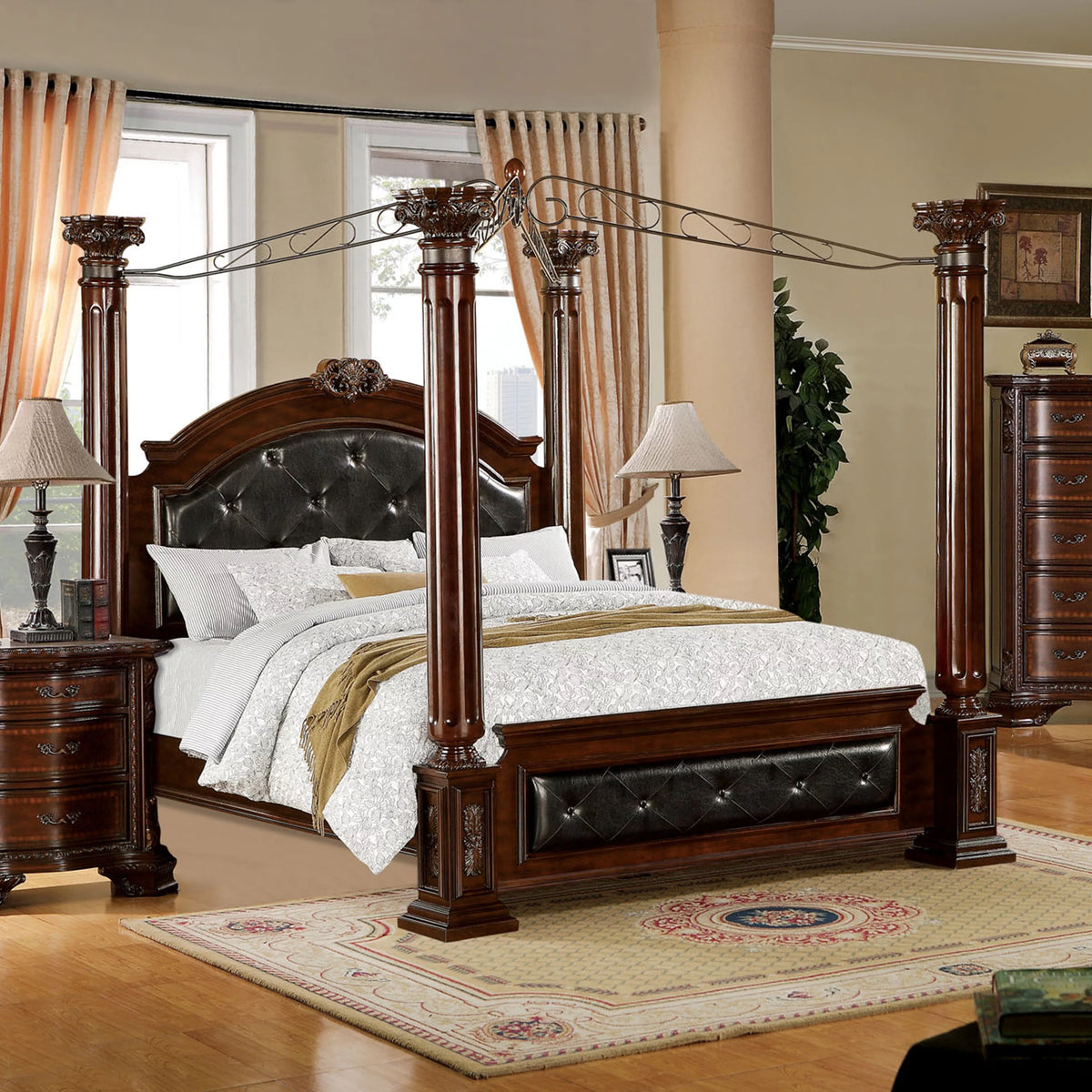 Brown Cherry Queen Canopy Bed P442