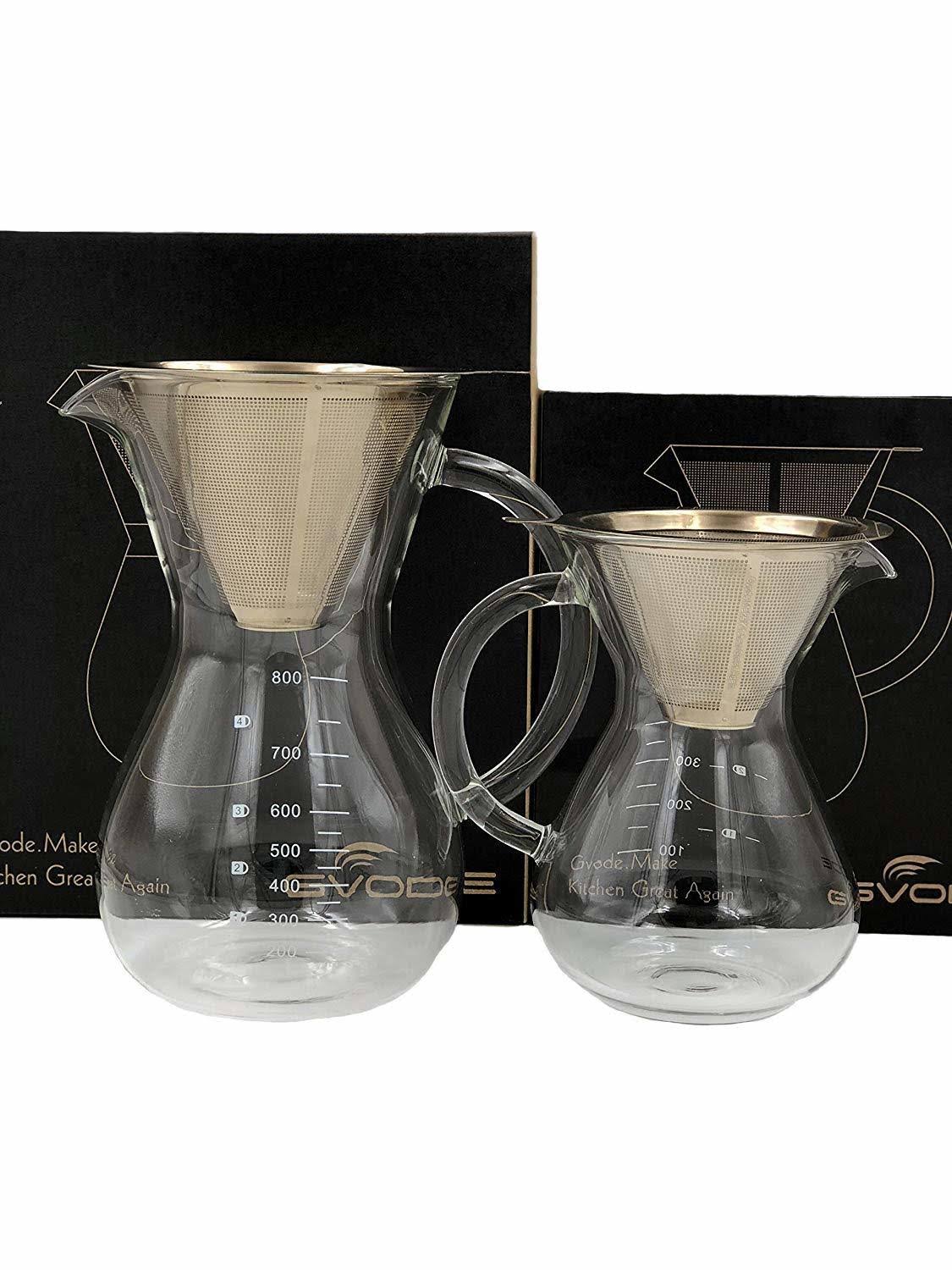 Pour Over Coffee Maker with Stainless Steel Mesh Filter, 27 Ounce, Borosilicate Glass N786