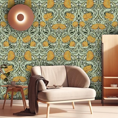Green Removable Floral Wallpaper 17.7in x 9.8ft M44561