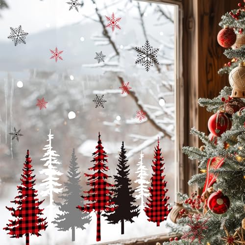 9 Sheet Christmas Window Clings Snowy Forest Trees Double-Sided Reusable Winter Window Decals Y922759
