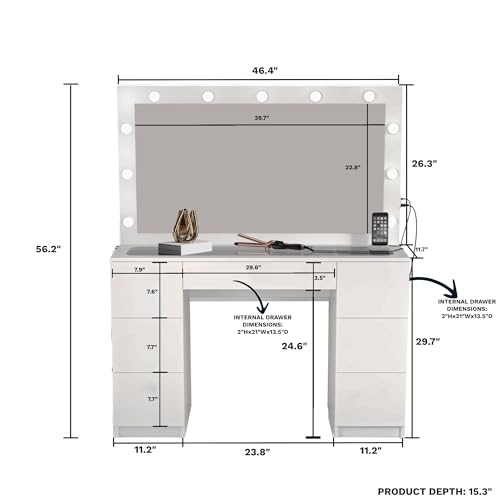Black 7 Drawer Makeup Vanity Desk with Lights K158823