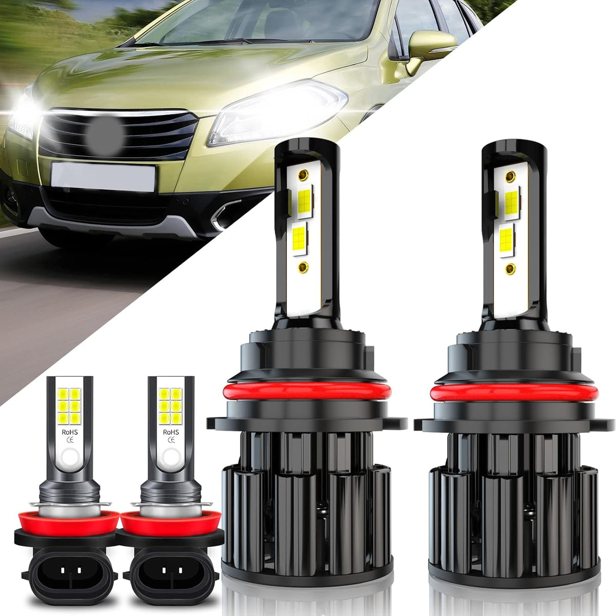 9007 LED Headlight Bulb Kit, 60W 10000LM 6000K Cool White, Pack of 2 R3676