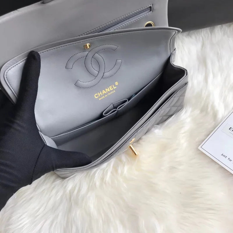 Grey Lambskin Leather Flap Bag P716363