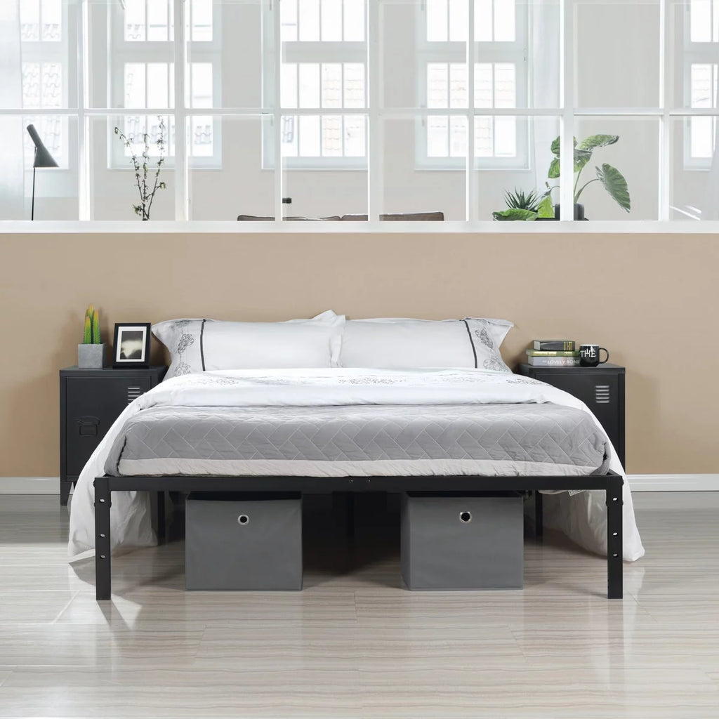 Queen Size Black Metal Slat Bed Frame Y81659