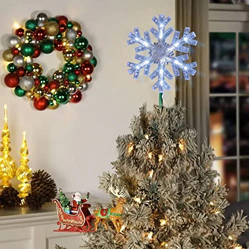 9 inch Lighted Christmas Tree Topper with 15 White LED Lights D21374