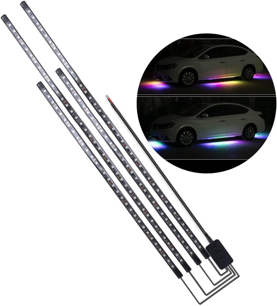Decorative Neon Light Strip Set for Car, Pickup Truck, Van, SUV (4Pcs Under Glow LED Lighting Strip 23.62x35.43 inch) Pack of 2 U2833