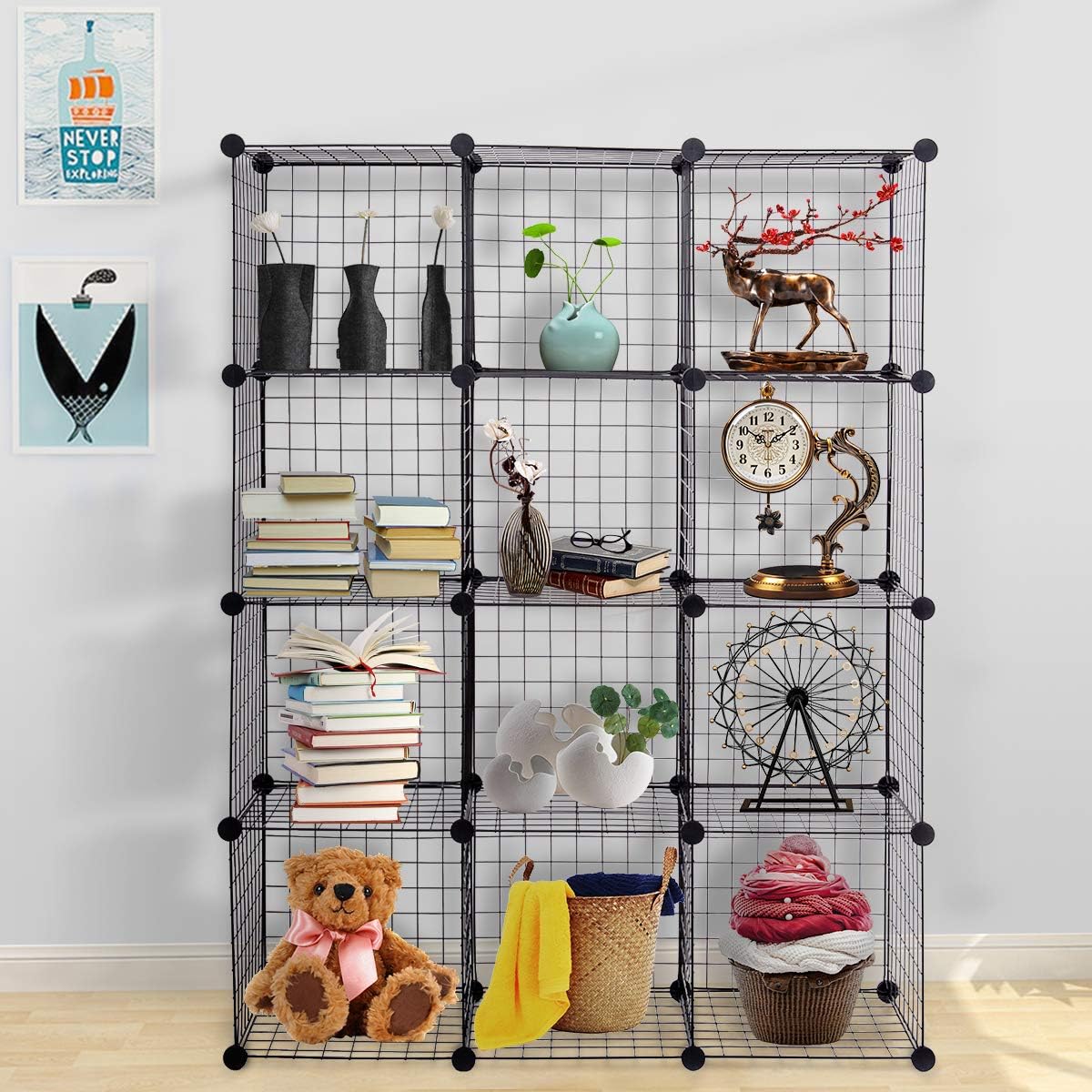 12-Cube Metal Wire Storage Cubes Modular Shelving Grids O44636