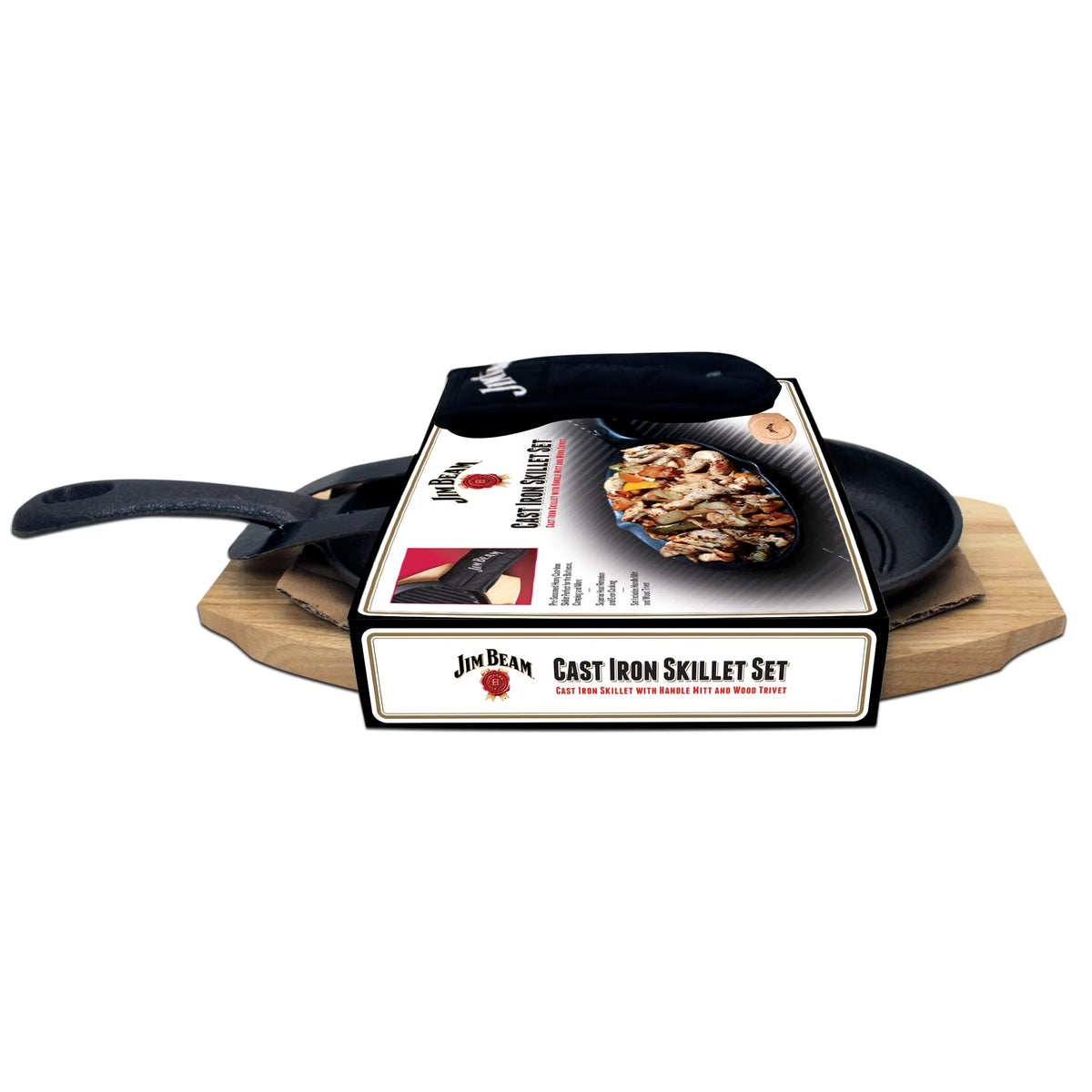 Cast Iron Skillet with Wooden Plate and Handle Cover B196