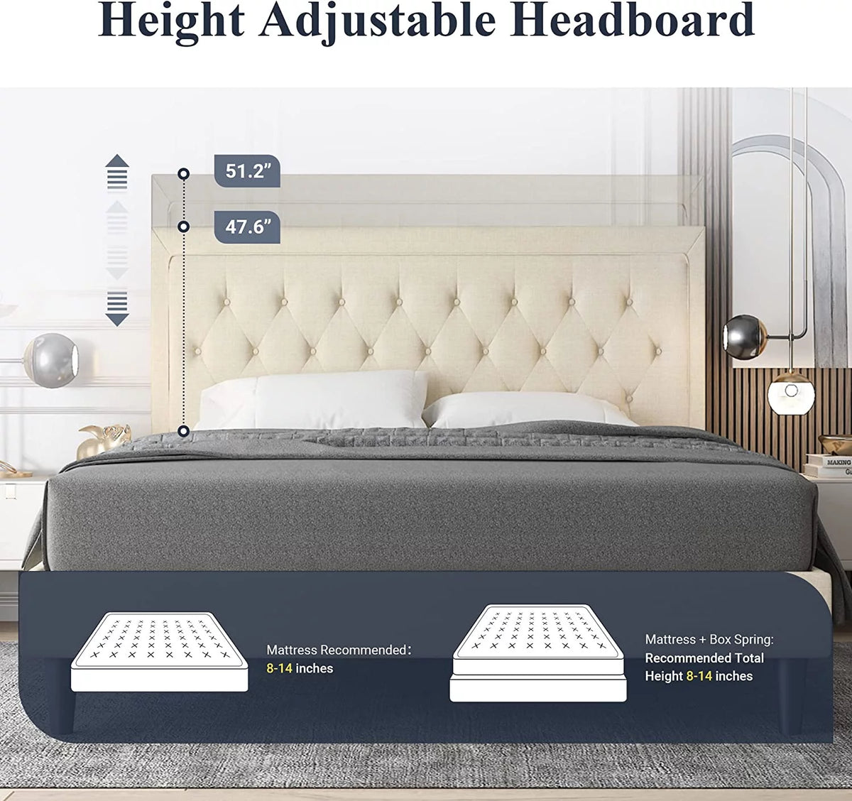 Queen Size Beige Upholstered Platform Bed Frame T161
