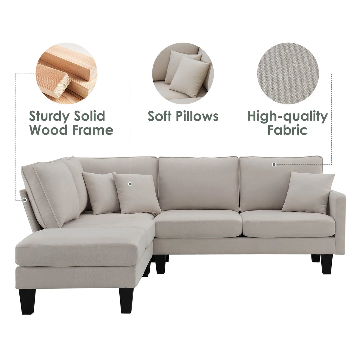 Beige L Shape Sectional Sofa with Recliner U255978