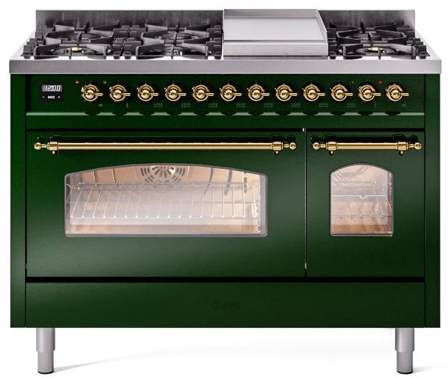 48 Dual Fuel Natural Gas Range Emerald Green Brass Trim F626