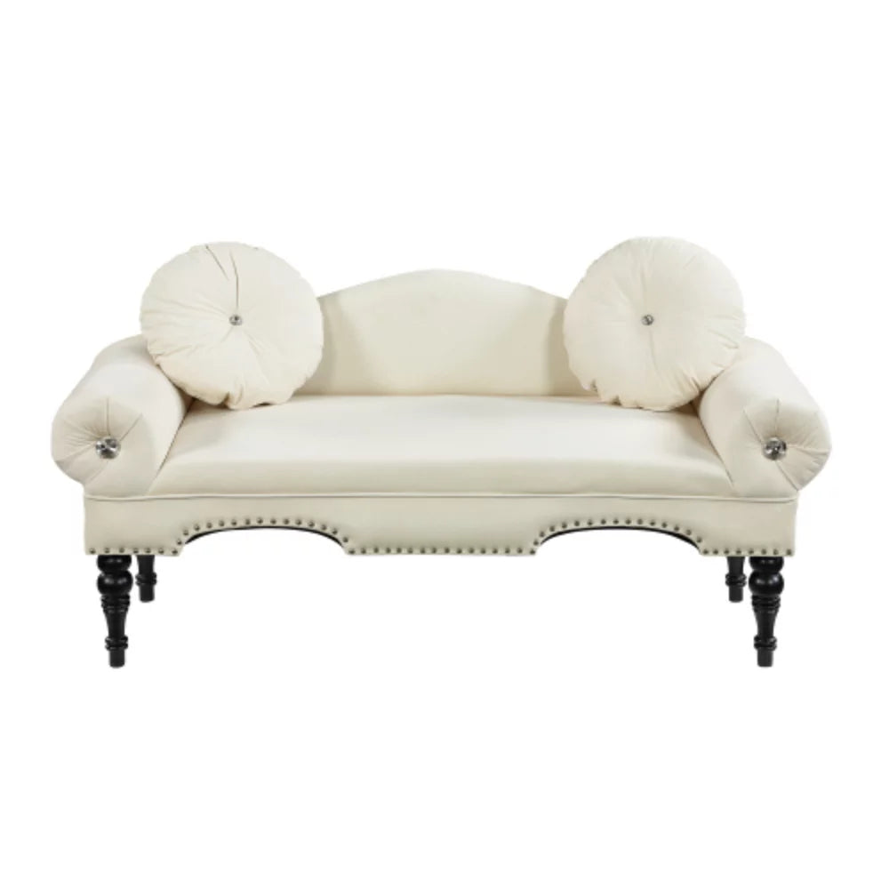 Beige Velvet Upholstered Loveseat Sofa with Wood Legs Z306