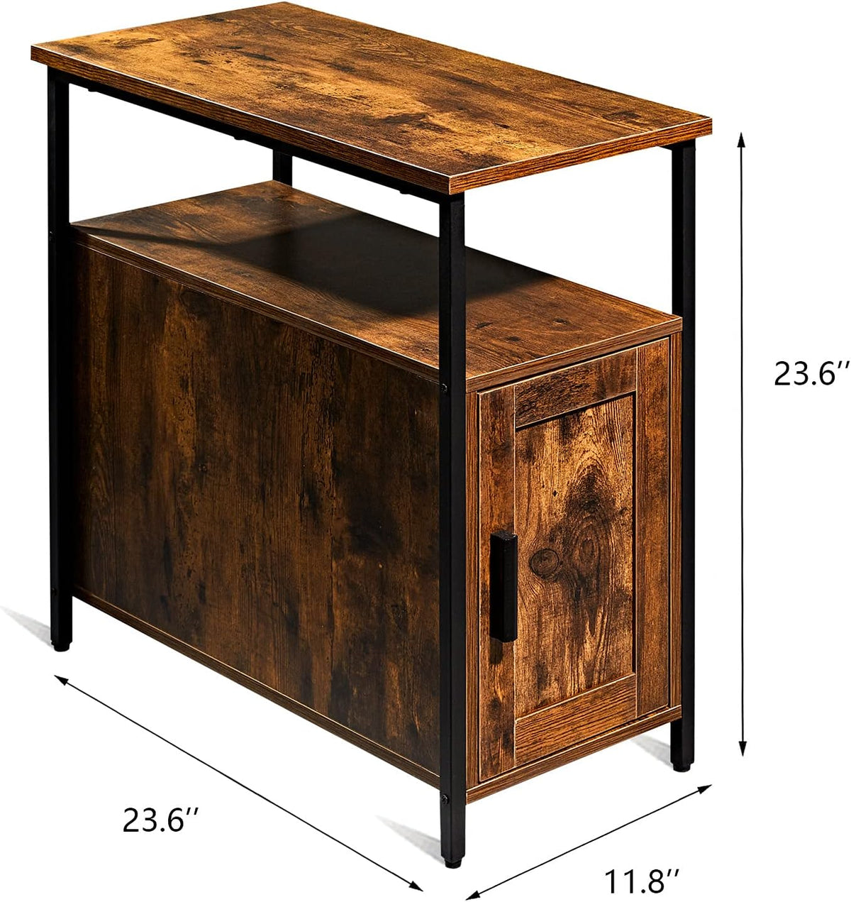 Brown Wooden End Table with Shelf and Storage Cabinet L299