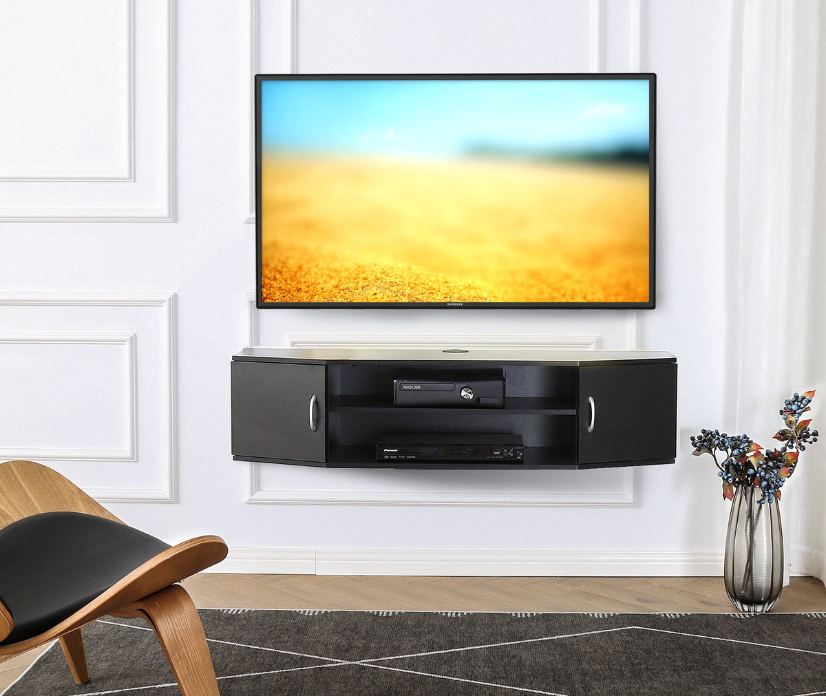 Wall Mounted TV Media Console Floating Desk Storage Hutch U40341