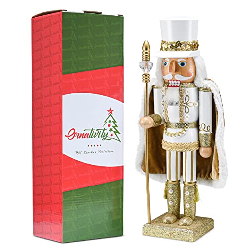Gold and White Wooden Nutcracker Figure 14" I41881