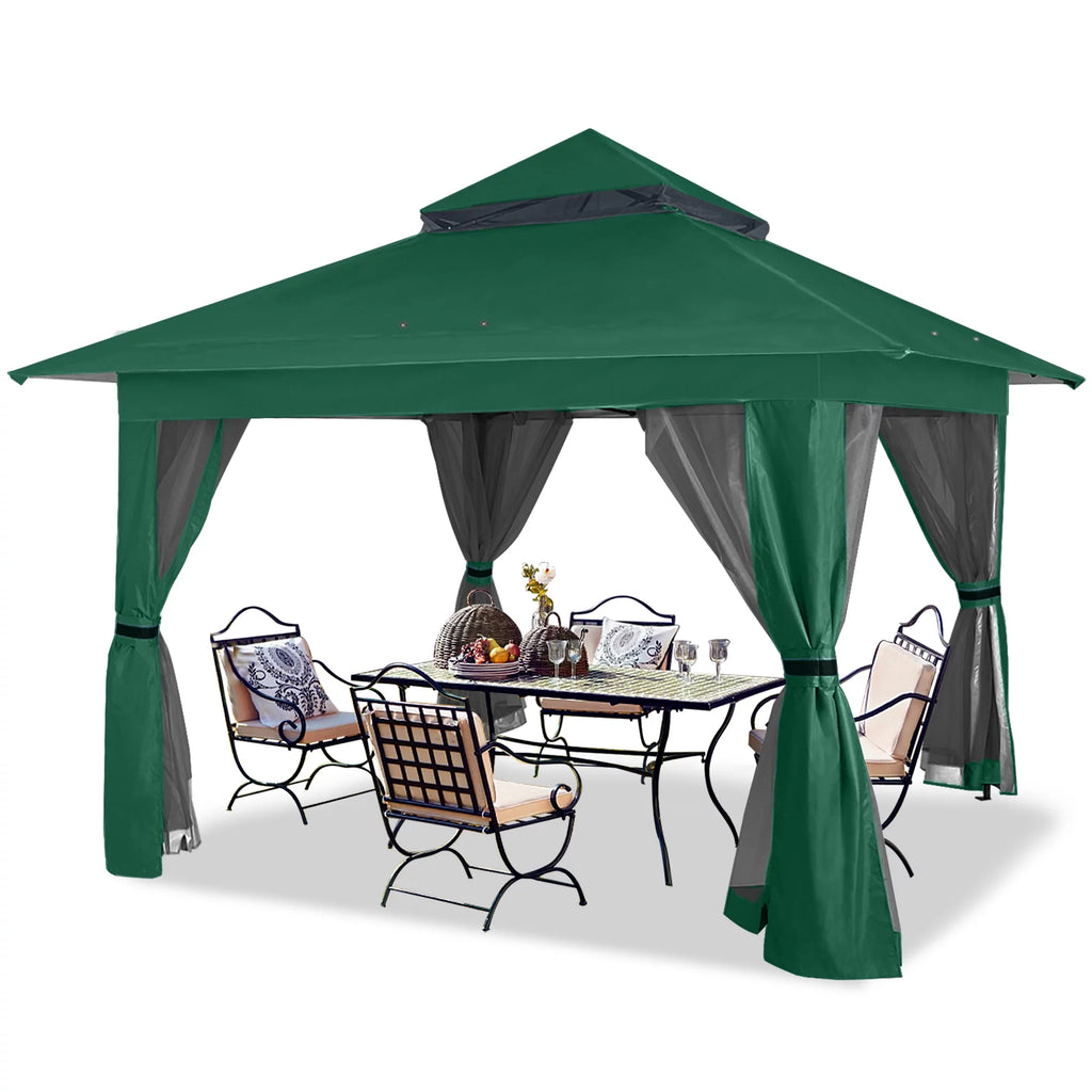 13'x13' Brown Pop up Gazebo Canopy Shelter with Mosquito Netting K429095