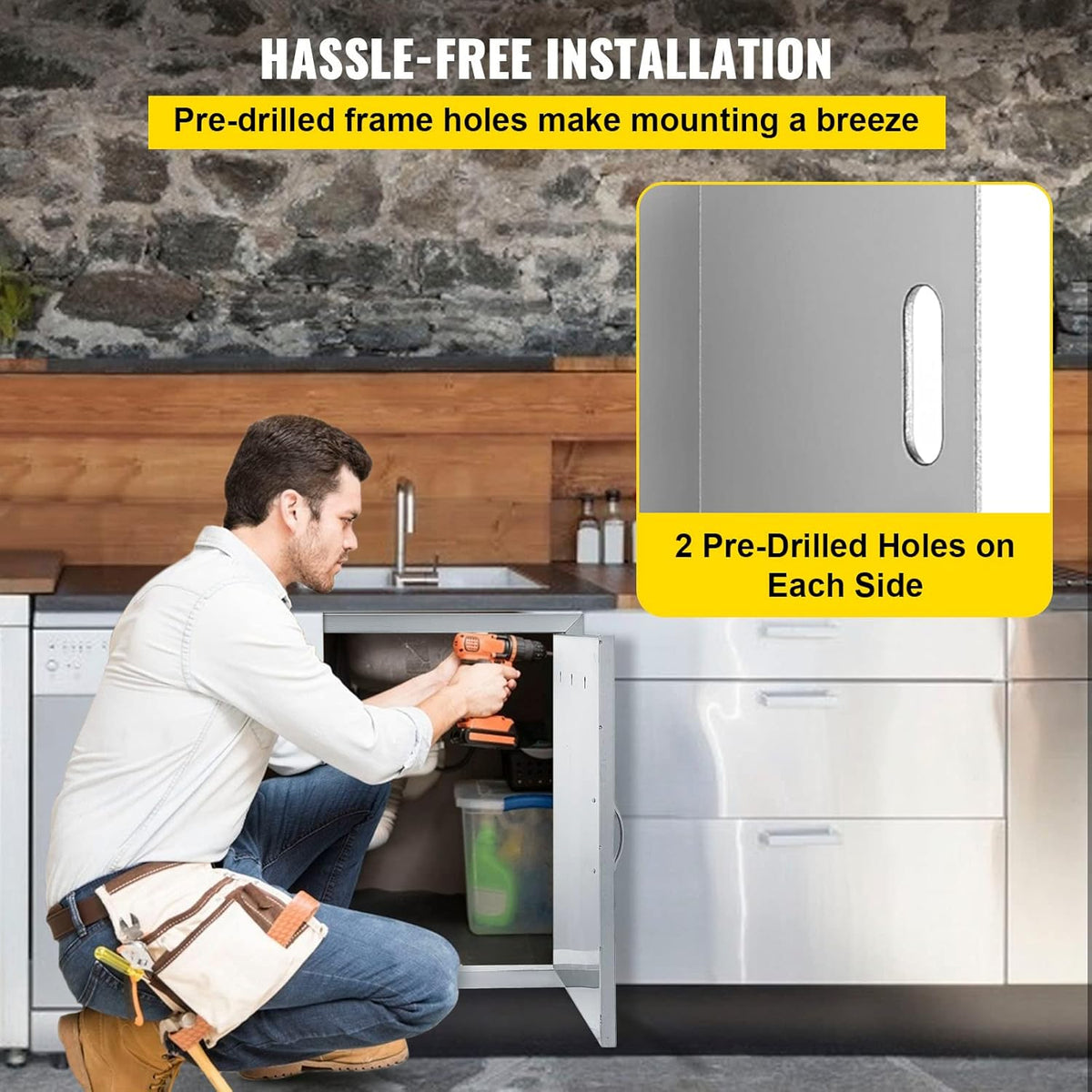 Double BBQ Access Door 33''Wx23''H Brushed 304 Stainless Steel B355