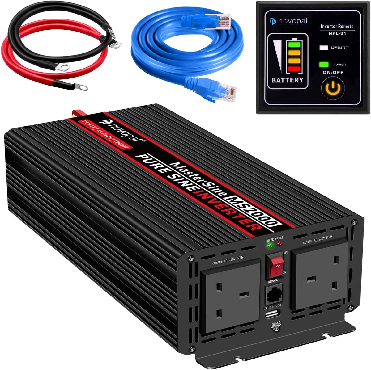 Pure Sine Wave Power Inverter 1000 Watt 12V DC to 110V AC Converter with 4 AC Outlets and One USB Port R836119