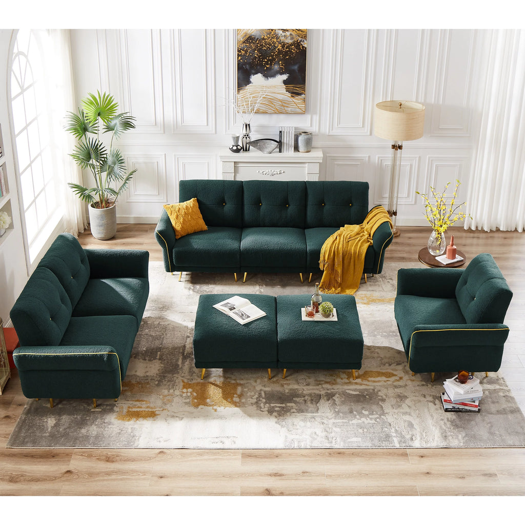 Green Sherpa Fabric 4 Seater Sectional Sofa with Ottoman H650597