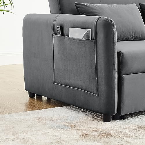 Grey Velvet Convertible Sofa Bed with Pull-out Bed G354