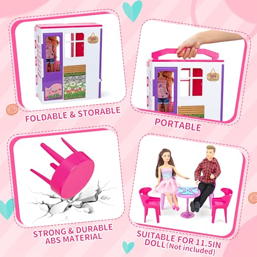 Portable Foldable Dollhouse with 60+ Pcs & 2 Dolls B391