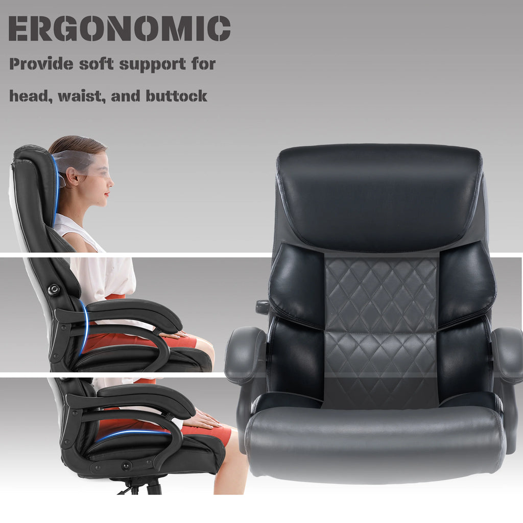 Black Leather Executive Office Chair with Adjustable Lumbar Support N1219