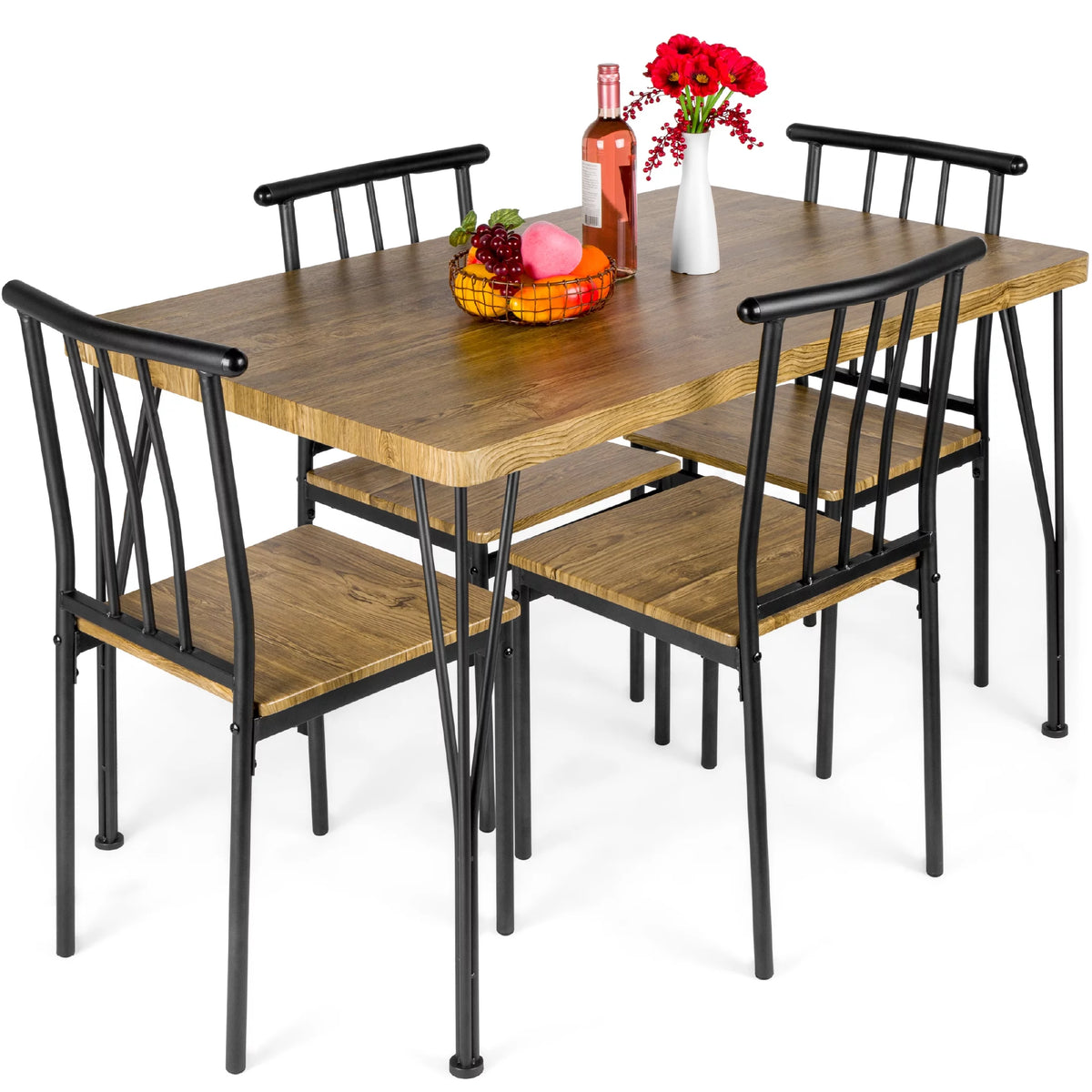 5-Piece Metal Wood Rectangular Dining Table Set with 4 Chairs E79065