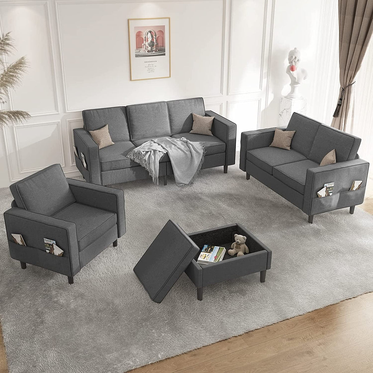 Convertible Sectional Sofa Couch with Storage Ottoman Q973425