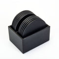 Black Leather 10 Round Coaster Set with Holder X228