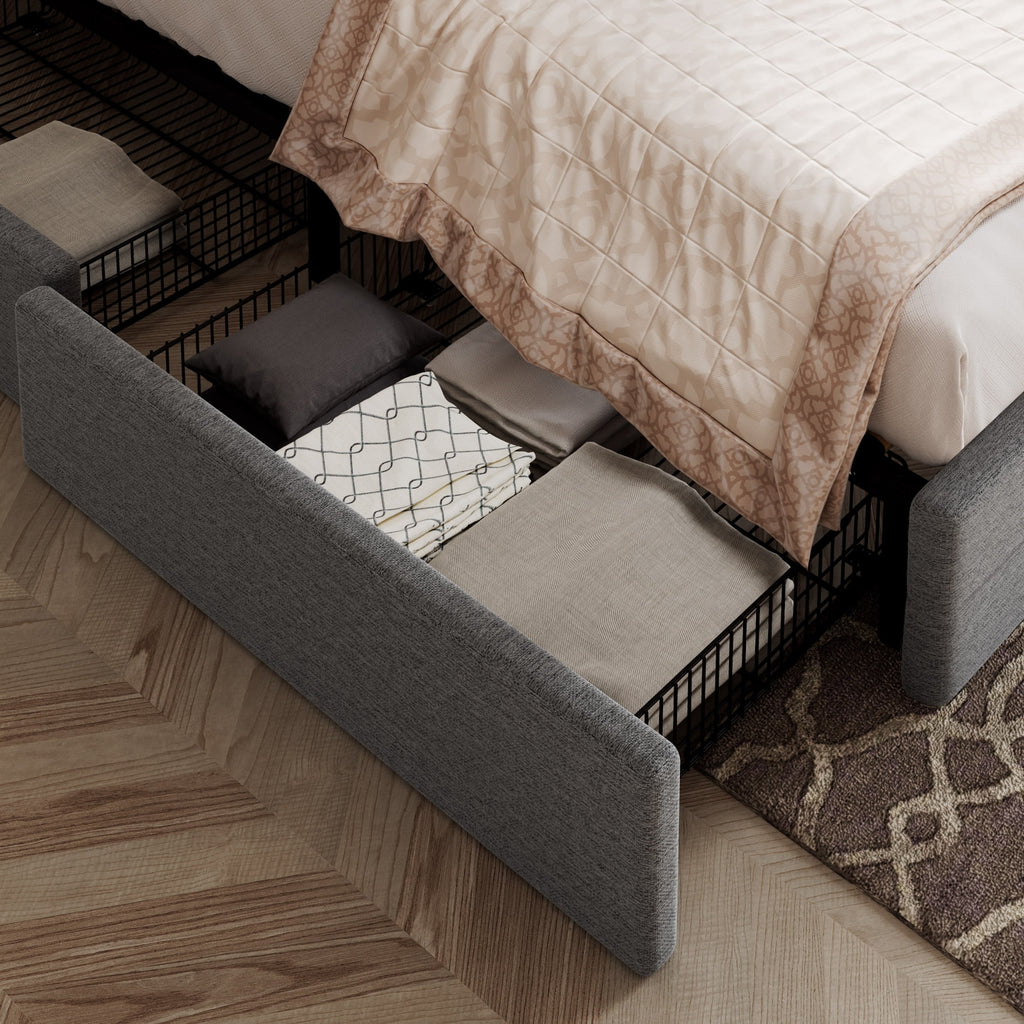 Light Grey Queen Platform Bed Frame with 4 Drawers Storage T1156